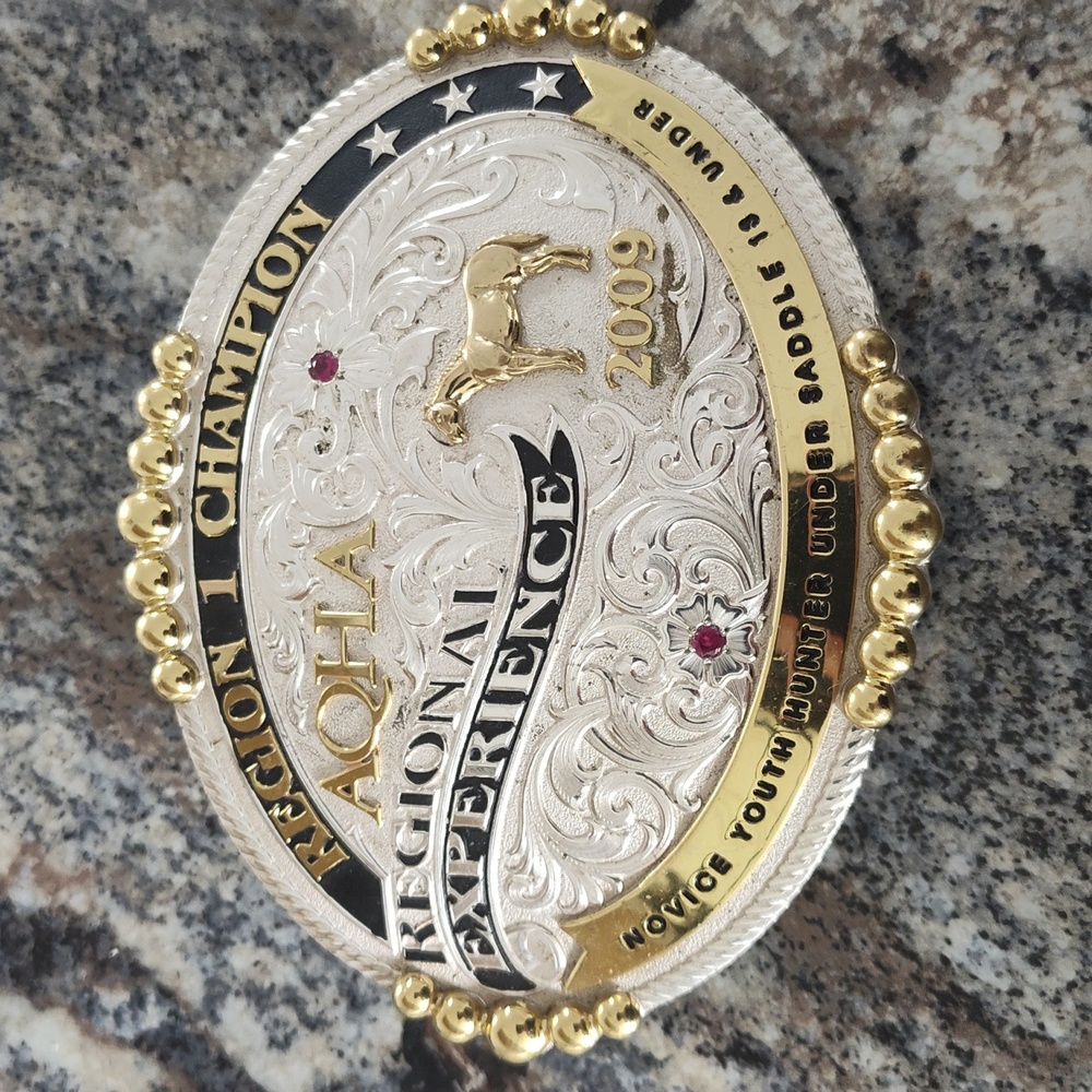 AQHA Region 1 championship western belt buckle sterling silver overlay